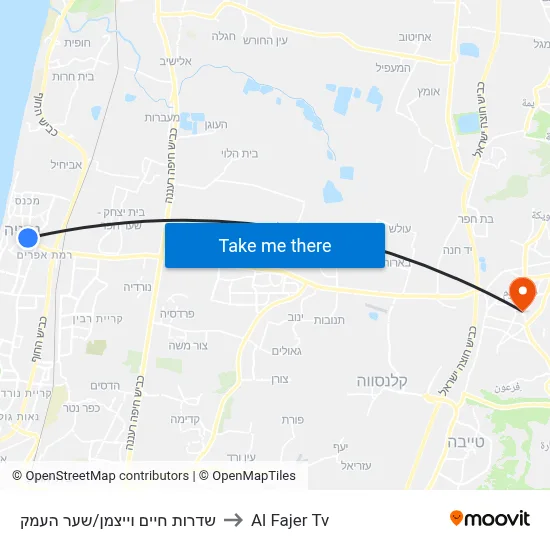 Chaim Weizmann Blvd/Sha'ar HaEmek to Al Fajer TV map