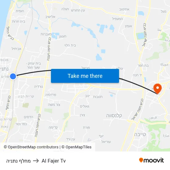 Netanya Interchange to Al Fajer TV map