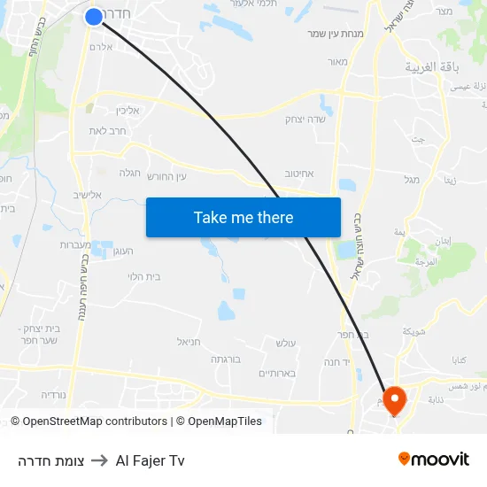 Hadera Junction to Al Fajer TV map