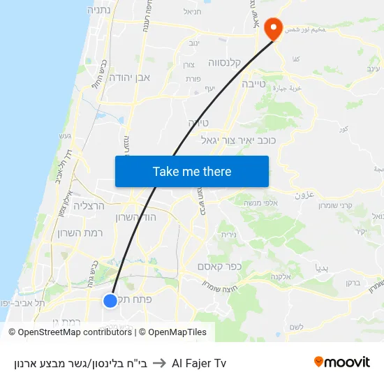 Beilinson Hospital/Mivtza Arnon Bridge to Al Fajer TV map