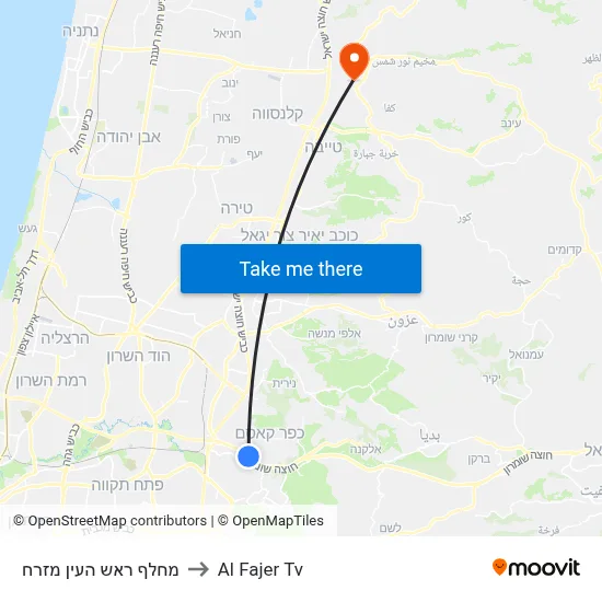 Rosh HaAyin East Interchange to Al Fajer TV map