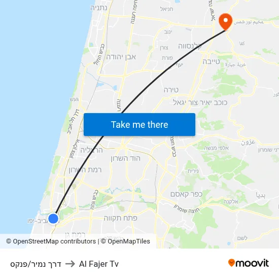 Namir Road/Pinkas to Al Fajer TV map