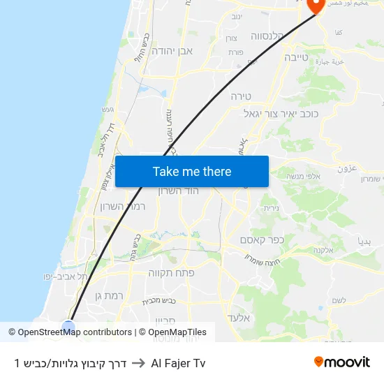 Kibbutz Galuyot Road/Road 1 to Al Fajer TV map