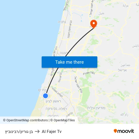 Ben Gurion/Rabinovich to Al Fajer TV map