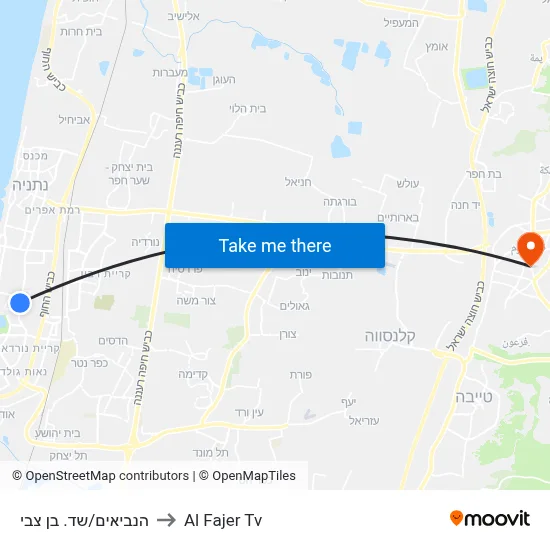 HaNevi'im/Ben Zvi Boulevard to Al Fajer TV map