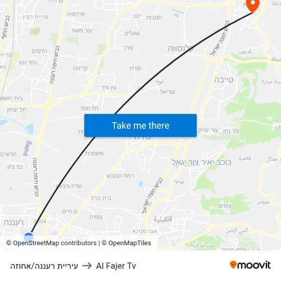 Raanana Municipality/Ahuza to Al Fajer TV map