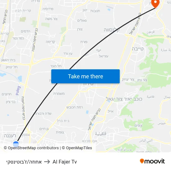 Ahuza/Jabotinsky to Al Fajer TV map