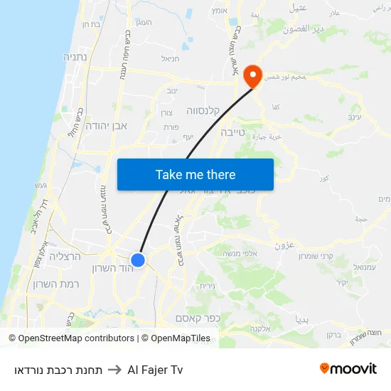 Nordau Railway Station to Al Fajer TV map