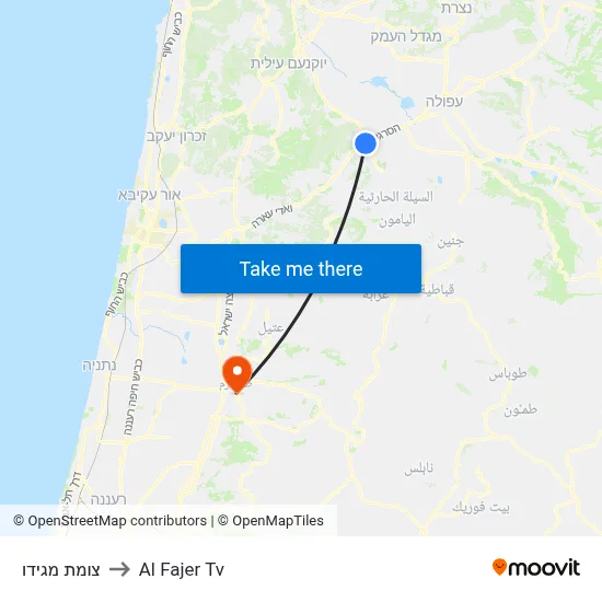 Megiddo Junction to Al Fajer TV map
