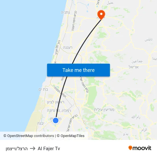 Herzl/Weizmann to Al Fajer TV map