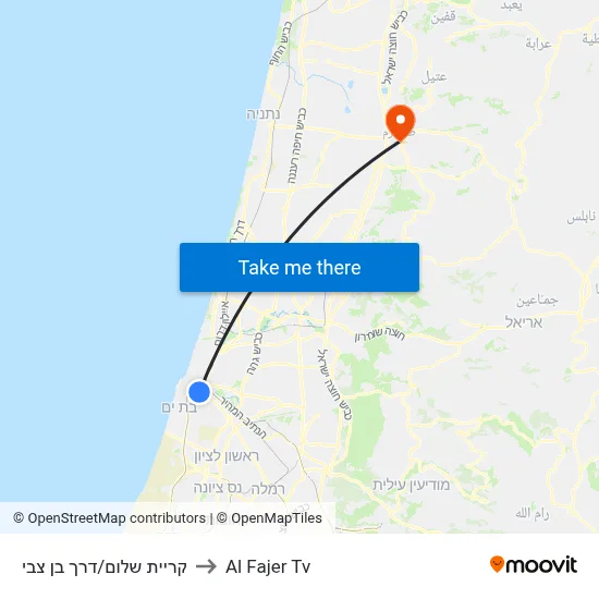 Kiryat Shalom/Ben Zvi Road to Al Fajer TV map
