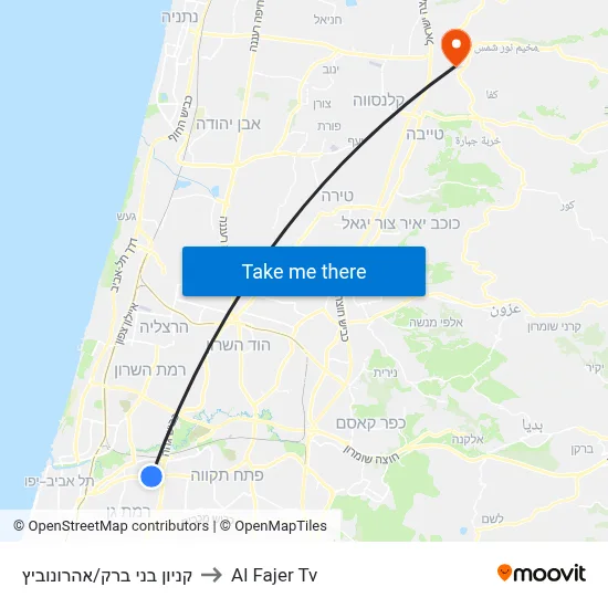 Bnei Brak Mall/Ahronovich to Al Fajer TV map