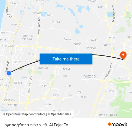 Hamlin College/HaMechkar to Al Fajer TV map
