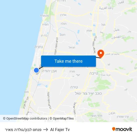 Pinchas Lavon/Golda Meir to Al Fajer TV map