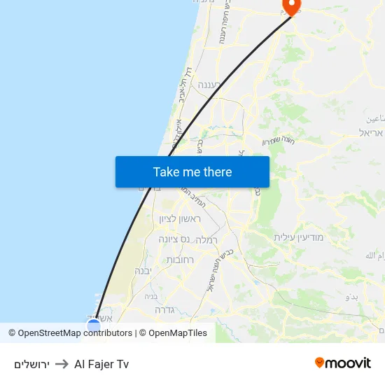 Jerusalem to Al Fajer TV map