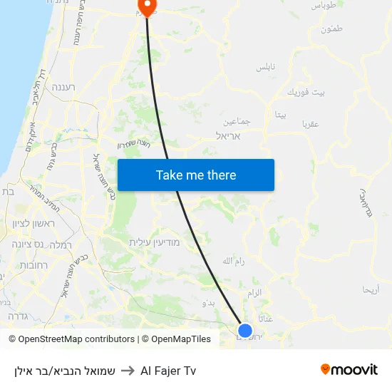 Shmuel HaNavi/Bar Ilan to Al Fajer TV map