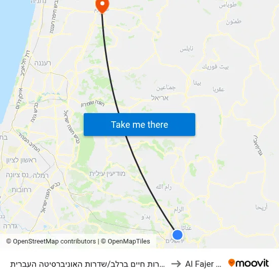 Haim Bar Lev Boulevard/Hebrew University Boulevard to Al Fajer TV map