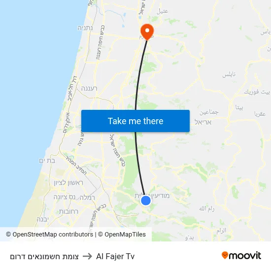 Hashmonaim South Junction to Al Fajer TV map