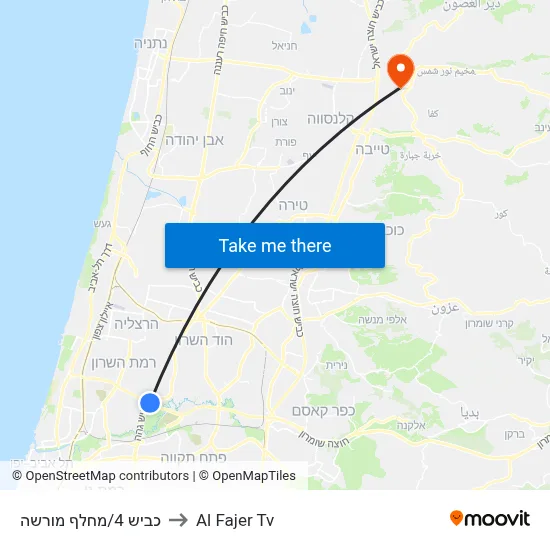 Road 4/Morasha Interchange to Al Fajer TV map
