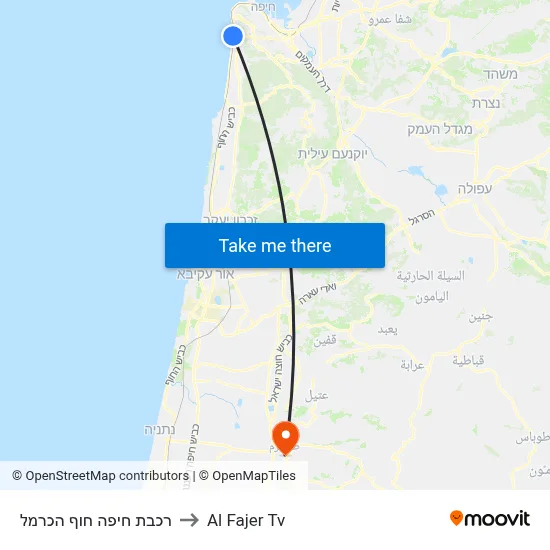 Haifa Hof HaCarmel Station to Al Fajer TV map