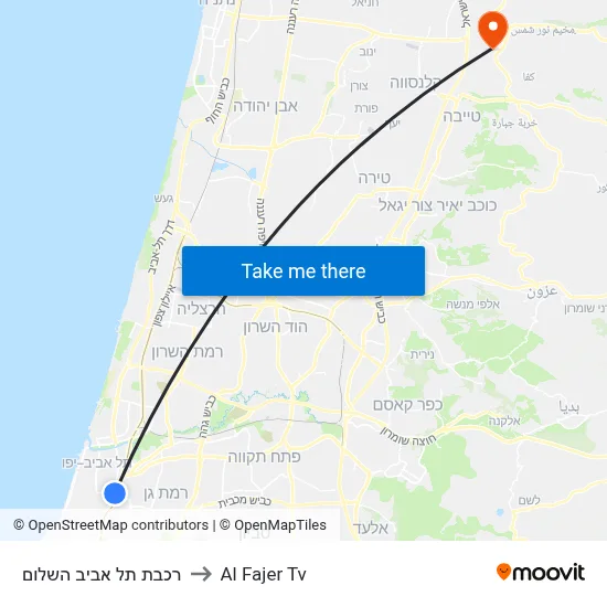 Tel Aviv HaShalom Station to Al Fajer TV map