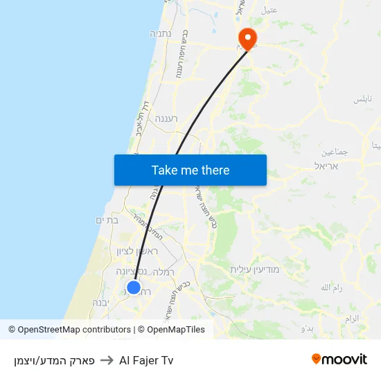 Science Park/Weizmann to Al Fajer TV map