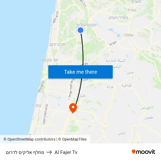 Elyakim Interchange South to Al Fajer TV map