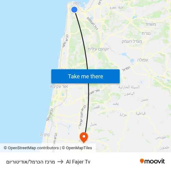 Carmel Center/Auditorium to Al Fajer TV map