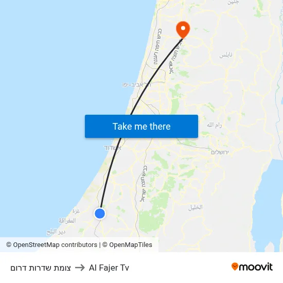 Sderot South Junction to Al Fajer TV map