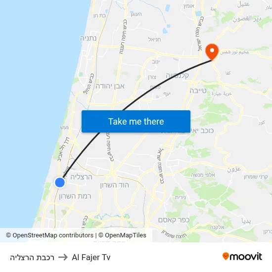 Herzliya Station to Al Fajer TV map