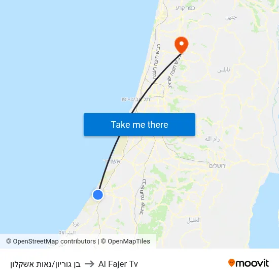Ben Gurion/Neot Ashkelon to Al Fajer TV map