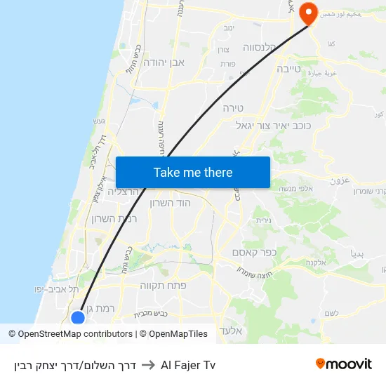 Derech HaShalom/Yitzhak Rabin Road to Al Fajer TV map