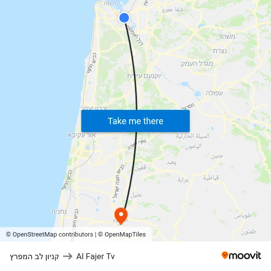 Lev HaMifratz Mall to Al Fajer TV map