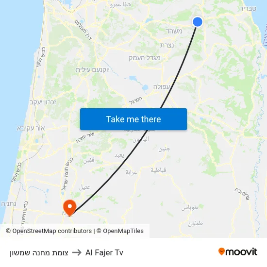 Camp Shimshon Junction to Al Fajer TV map