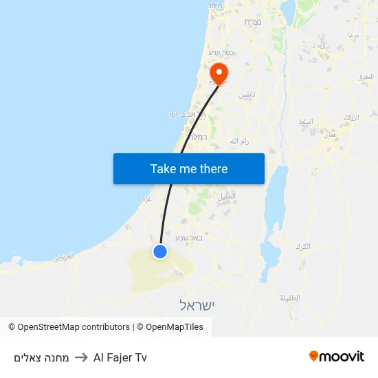 Camp Tze'elim to Al Fajer TV map