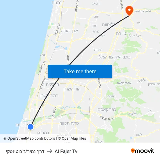 Namir Road/Jabotinsky to Al Fajer TV map