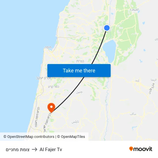 Machanayim Junction to Al Fajer TV map
