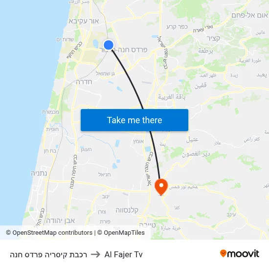 Caesarea Pardess Hanna Station to Al Fajer TV map