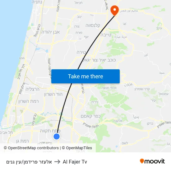 Elazar Friedman/Ein Ganim to Al Fajer TV map