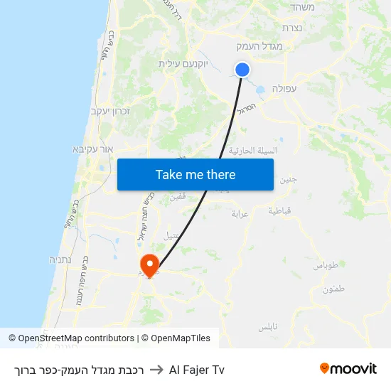 Migdal HaEmek-Kfar Baruch Railway to Al Fajer TV map