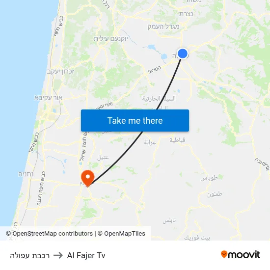 Afula Railway to Al Fajer TV map