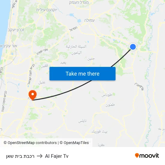Beit She'an Railway Station to Al Fajer TV map