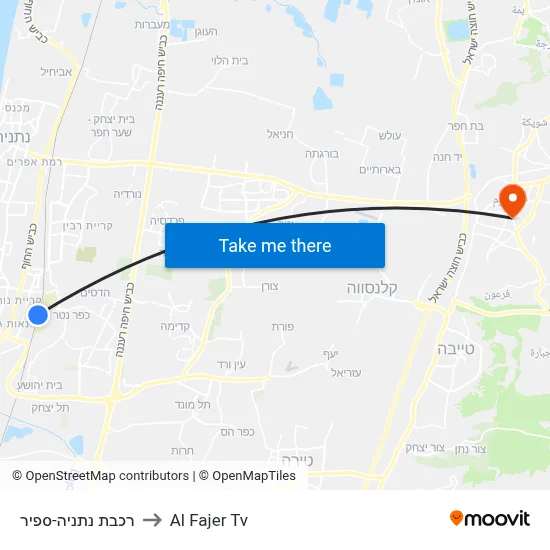 Netanya-Sapir Station to Al Fajer TV map
