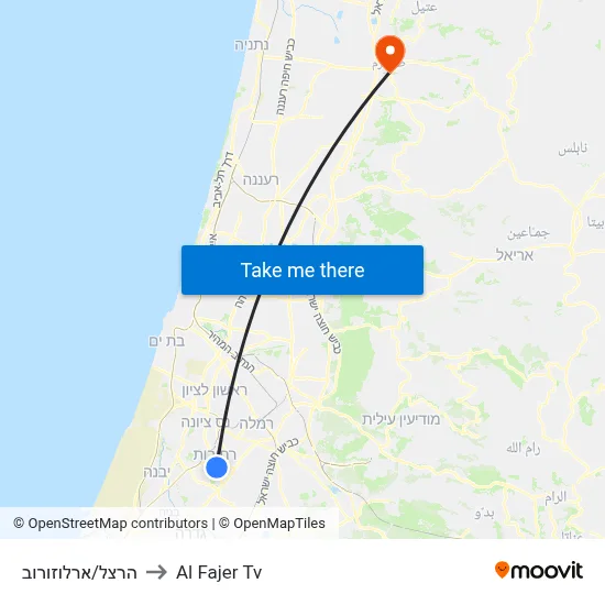 Herzl/Arlozorov to Al Fajer TV map