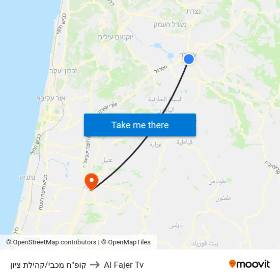 קופ''ח מכבי/קהילת ציון to Al Fajer TV map