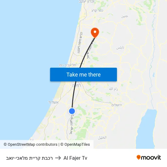Kiryat Malachi-Yoav Station to Al Fajer TV map