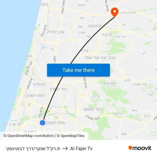 Shenkar Light Rail Station/Jabotinsky Road to Al Fajer TV map
