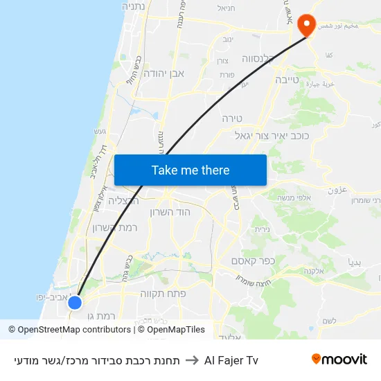 Savidor Central Railway Station/Modai Bridge to Al Fajer TV map