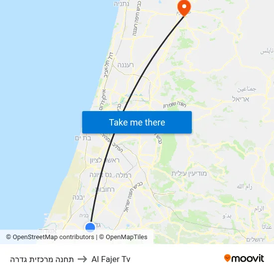 Gedera Central Station to Al Fajer TV map