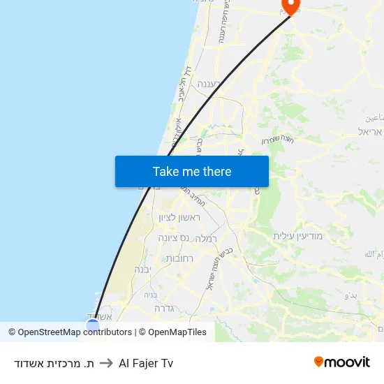 Ashdod Central Station to Al Fajer TV map